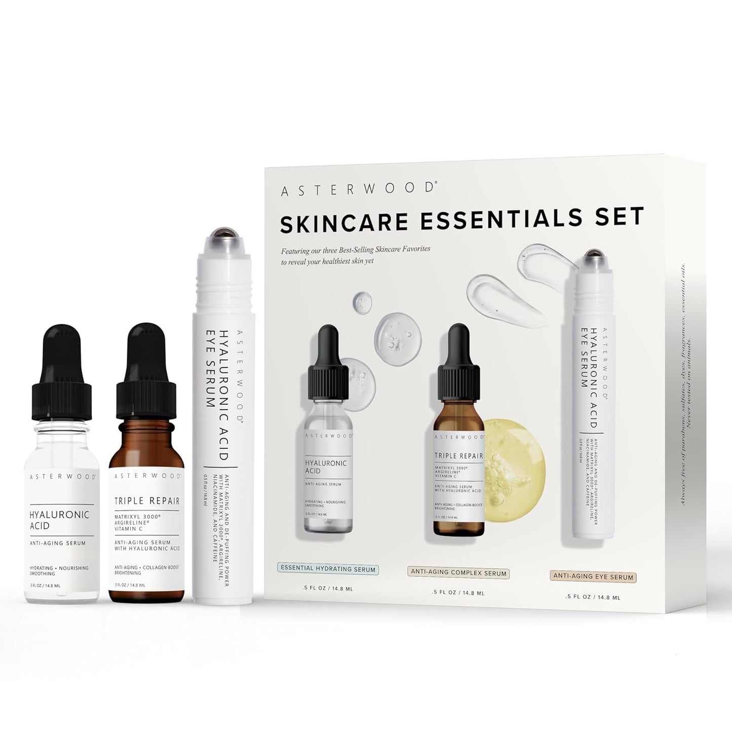 Skin Care Set - with Hyaluronic Acid & Triple Repair Serums, under Eye Serum - Skincare Essentials - Hydrating, Moisturzing, Anti-Aging - Fragrance-Free