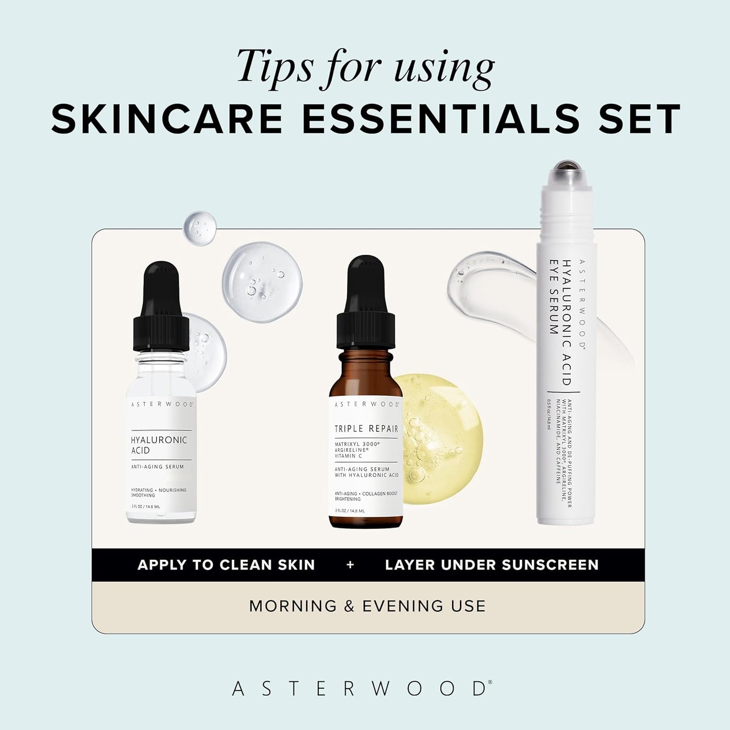 Skin Care Set - with Hyaluronic Acid & Triple Repair Serums, under Eye Serum - Skincare Essentials - Hydrating, Moisturzing, Anti-Aging - Fragrance-Free
