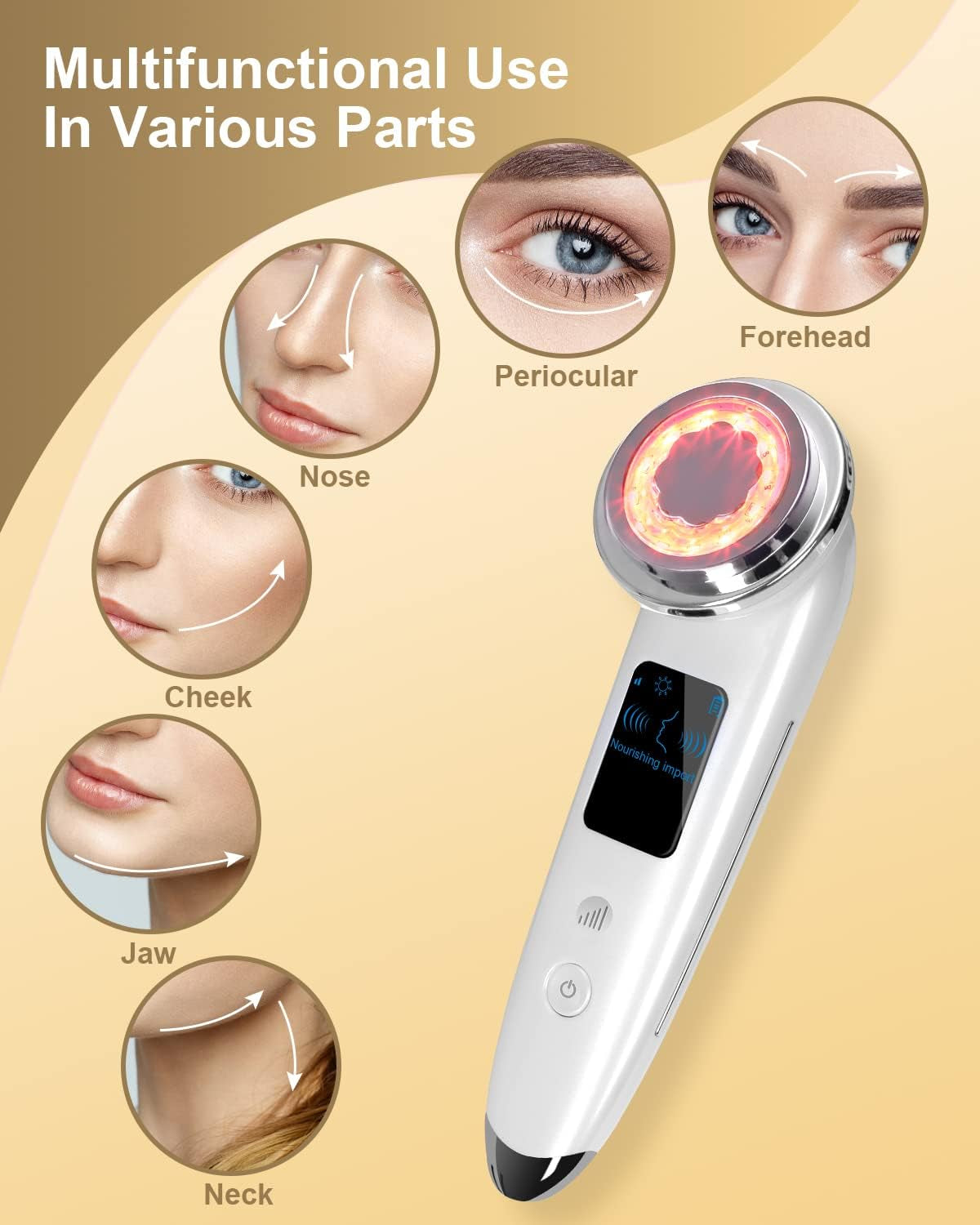 Face Massager Electric Face Lifting 4 in 1 Facial Massager anti Aging Skin Tightening Firming Skin Care Tools (White)