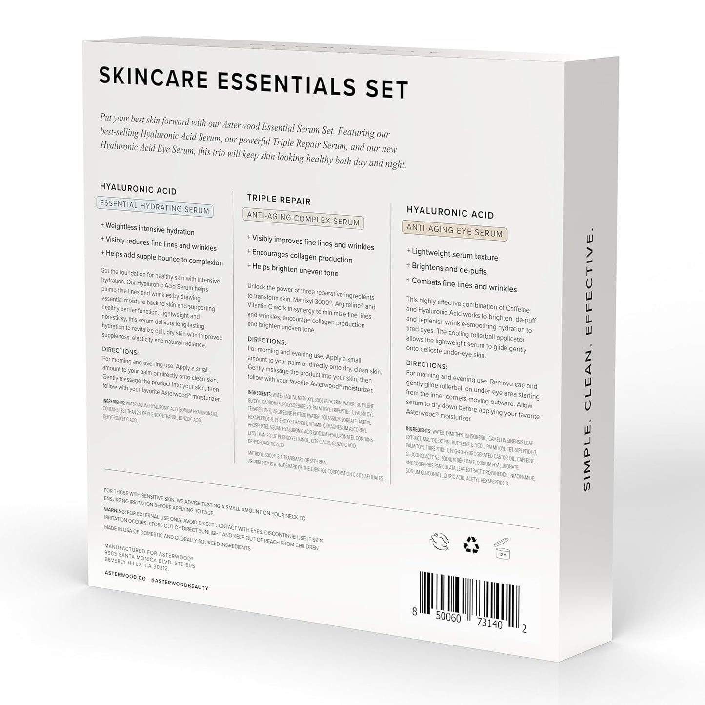 Skin Care Set - with Hyaluronic Acid & Triple Repair Serums, under Eye Serum - Skincare Essentials - Hydrating, Moisturzing, Anti-Aging - Fragrance-Free
