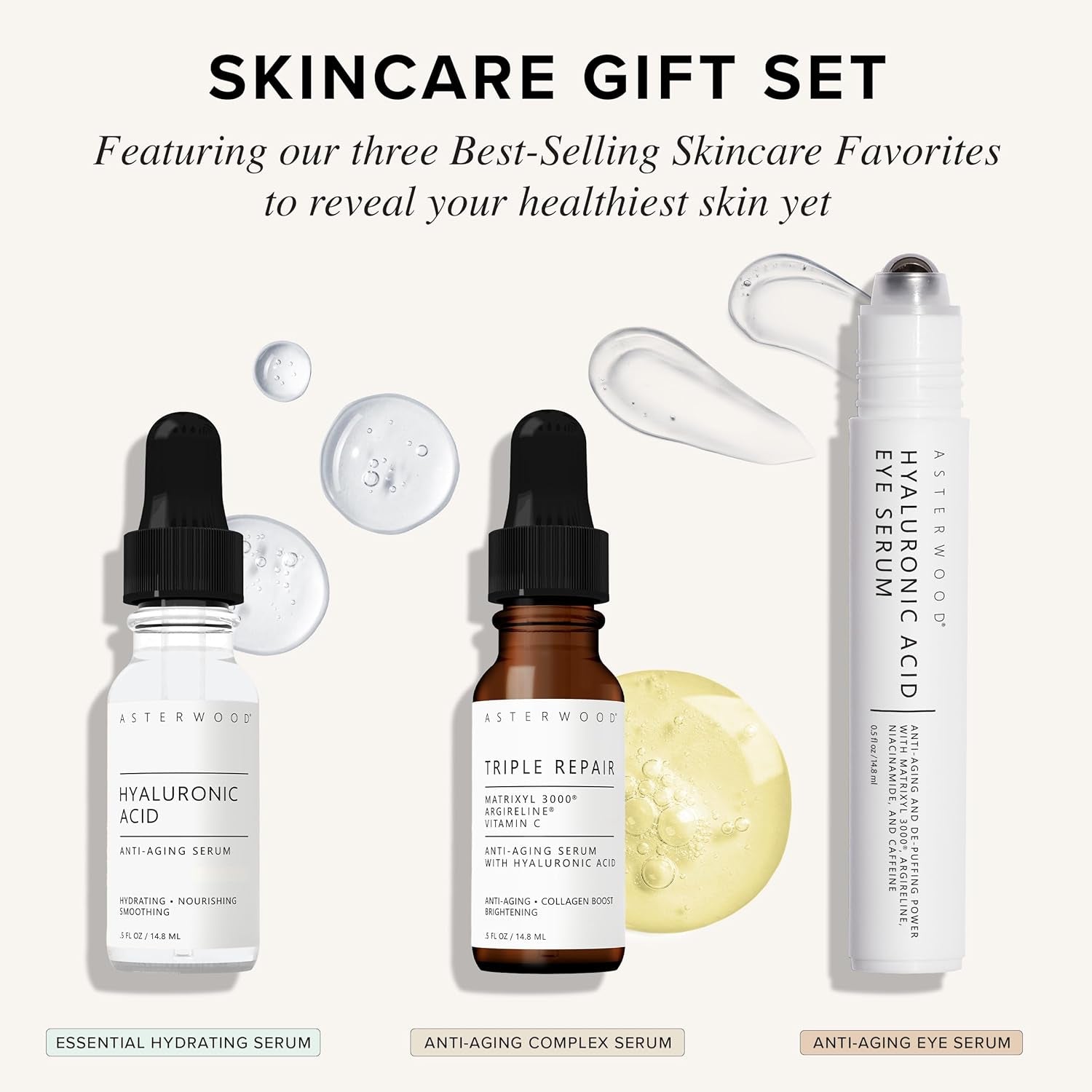 Skin Care Set - with Hyaluronic Acid & Triple Repair Serums, under Eye Serum - Skincare Essentials - Hydrating, Moisturzing, Anti-Aging - Fragrance-Free