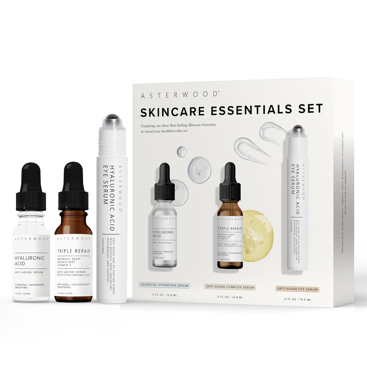 Skin Care Set - with Hyaluronic Acid & Triple Repair Serums, under Eye Serum - Skincare Essentials - Hydrating, Moisturzing, Anti-Aging - Fragrance-Free