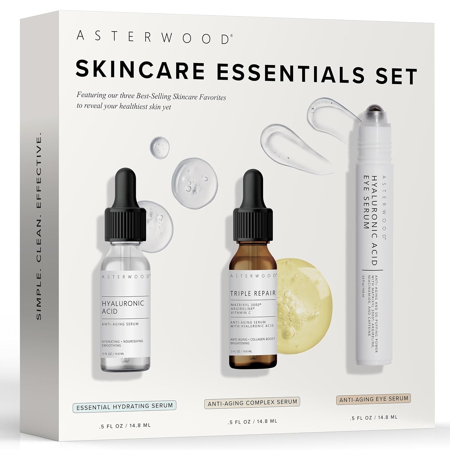 Skin Care Set - with Hyaluronic Acid & Triple Repair Serums, under Eye Serum - Skincare Essentials - Hydrating, Moisturzing, Anti-Aging - Fragrance-Free
