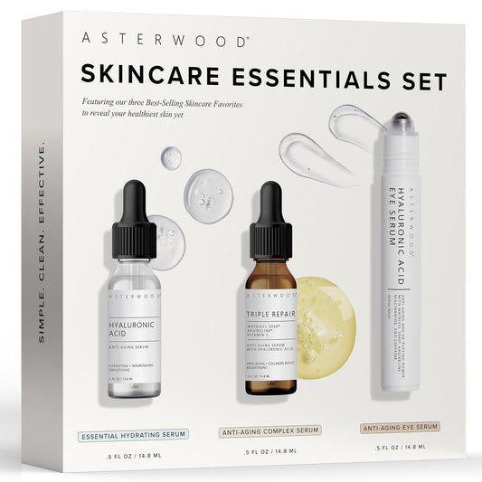 Skin Care Set - with Hyaluronic Acid & Triple Repair Serums, under Eye Serum - Skincare Essentials - Hydrating, Moisturzing, Anti-Aging - Fragrance-Free