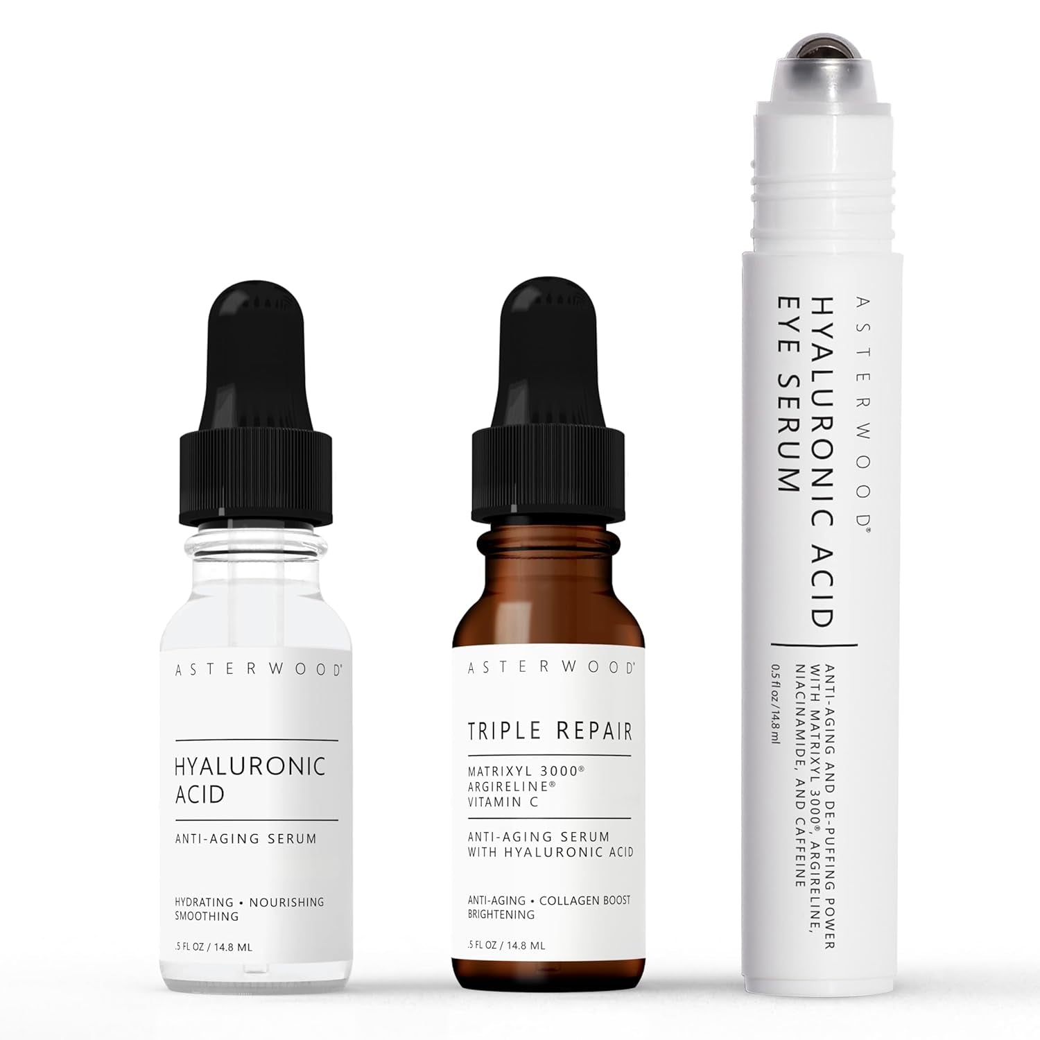 Skin Care Set - with Hyaluronic Acid & Triple Repair Serums, under Eye Serum - Skincare Essentials - Hydrating, Moisturzing, Anti-Aging - Fragrance-Free
