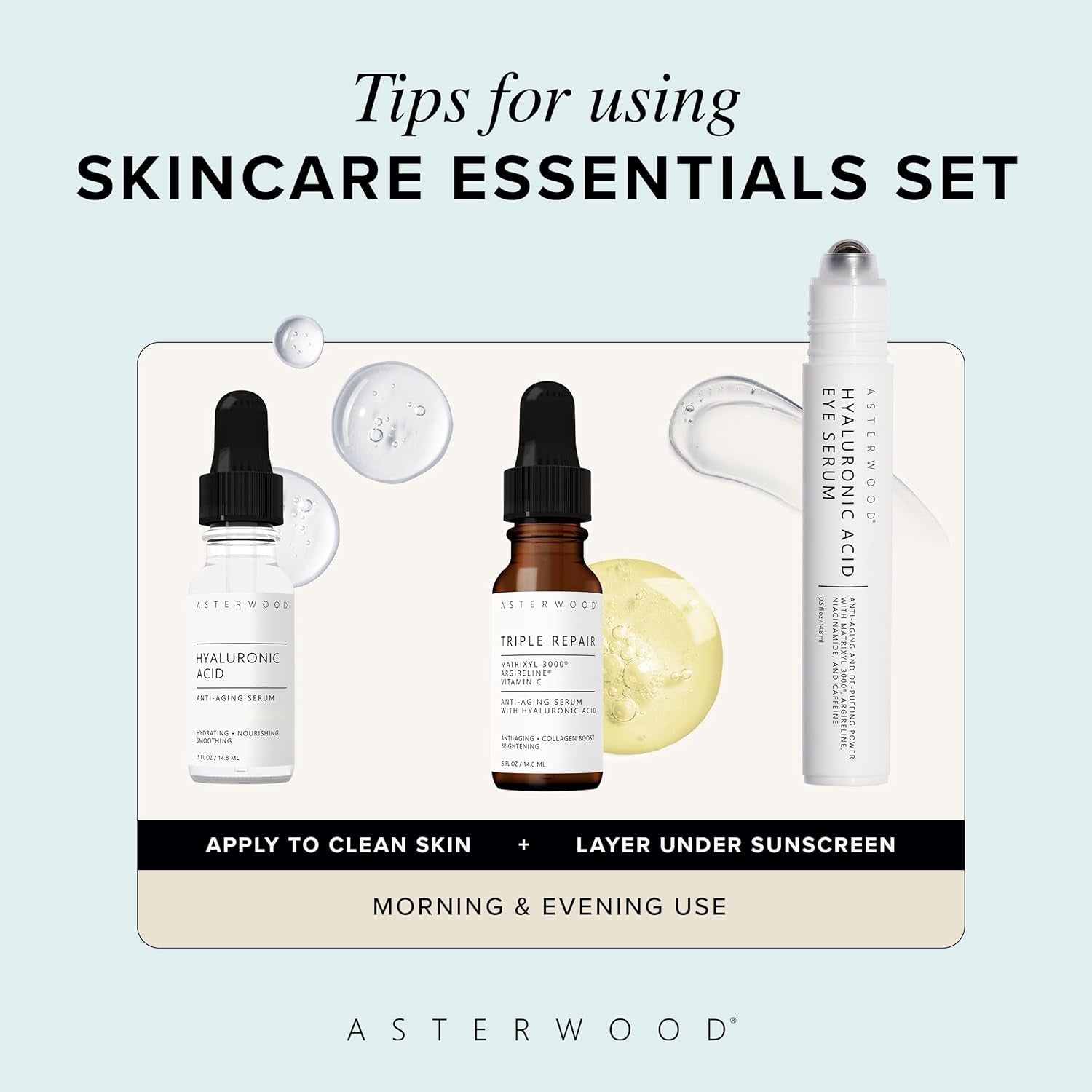 Skin Care Set - with Hyaluronic Acid & Triple Repair Serums, under Eye Serum - Skincare Essentials - Hydrating, Moisturzing, Anti-Aging - Fragrance-Free