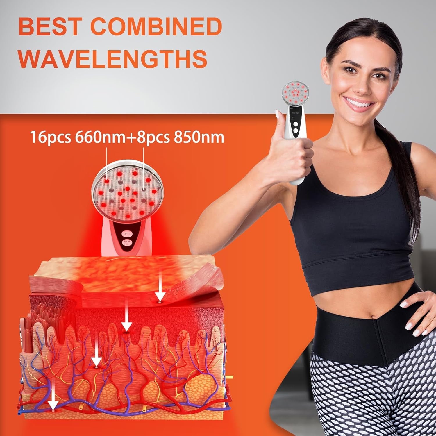 Portable Red Light Therapy, Handheld Red Light Therapy for Body, near Infrared Light Therapy 660Nm & 850Nm at Home, Sliver